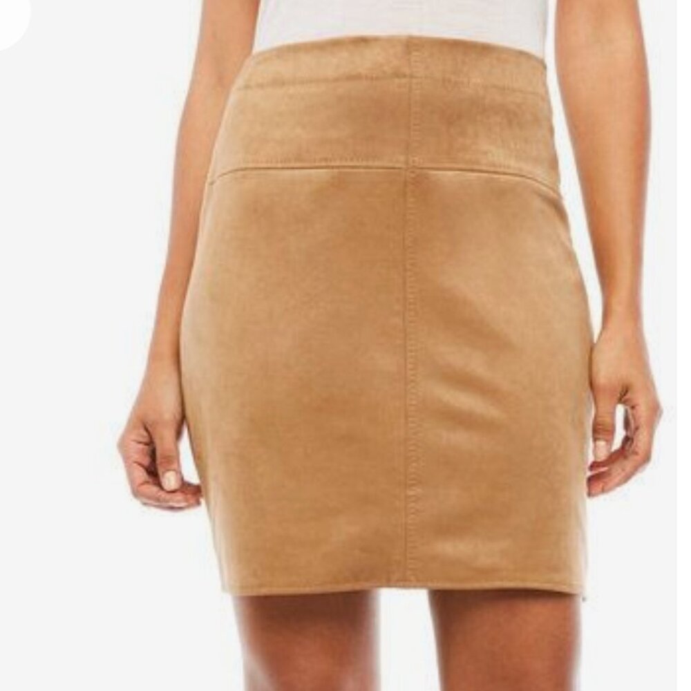 MAX STUDIO SZ M Very Soft Faux Suede Camel Brown/Beige Stretch Pencil Skirt